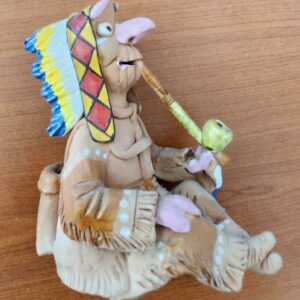Statuette amérindienne en céramique Figurine avec pipe